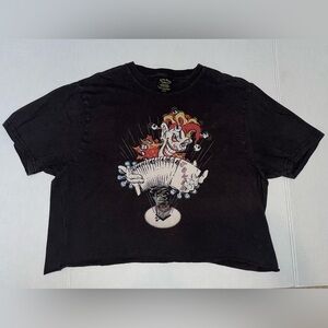 Lucky Brand CROPPED Graphic T-Shirt Medium  Made in USA Vintage Distressed Y2K